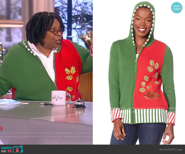 Whoopi Festive Sweater Knit Zip-Up Hoodie worn by Whoopi Goldberg on The View
