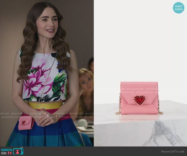 Roger Vivier Wallets In Red and Pink worn by Emily Cooper (Lily Collins) on Emily in Paris