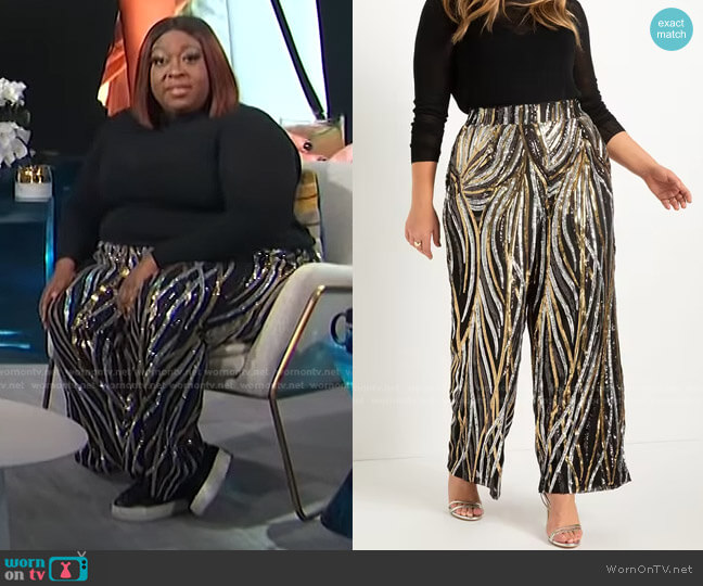 Eloquii Wide Leg Multi-Sequin Pant worn by Loni Love on E! News