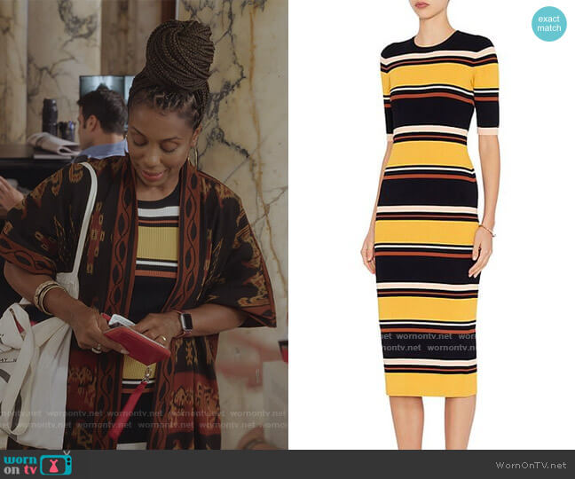Wyatt Stripped Ribbed Dress worn by Dr. Nya Wallace (Karen Pittman) on And Just Like That