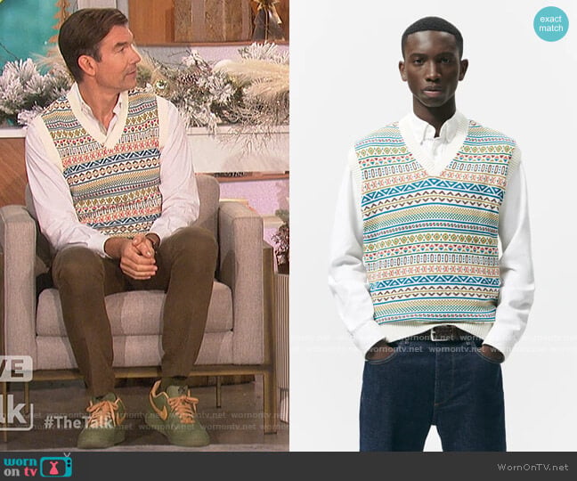 Zara Jacquard Knit Vest worn by Jerry O'Connell on The Talk