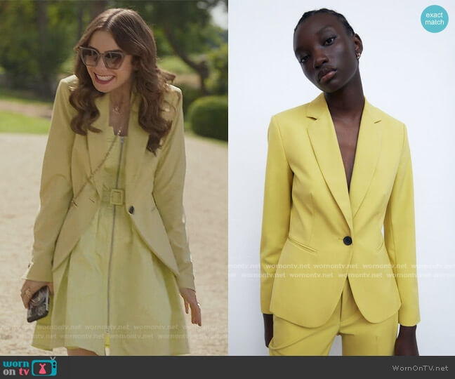 Zara Basic Blazer worn by Emily Cooper (Lily Collins) on Emily in Paris