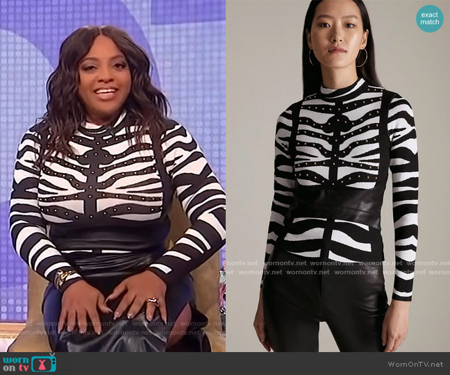 Karen Millen Zebra Jacquard Studded Mix Knit Top