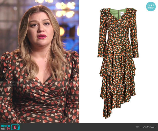 Autumn Adeigbo Leda Tiered Asymmetric Midi Dress worn by Kelly Clarkson on The Voice