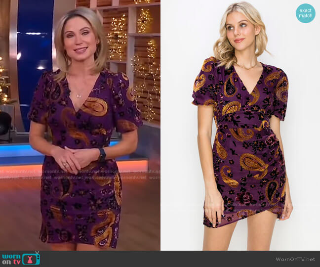 Adelyn Rae Goya Velvet Burnout Dress worn by Amy Robach on Good Morning America