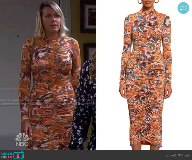 A.L.C. Ansel Ruched Long Sleeve Midi Dress worn by Nicole Walker (Arianne Zucker) on Days of our Lives
