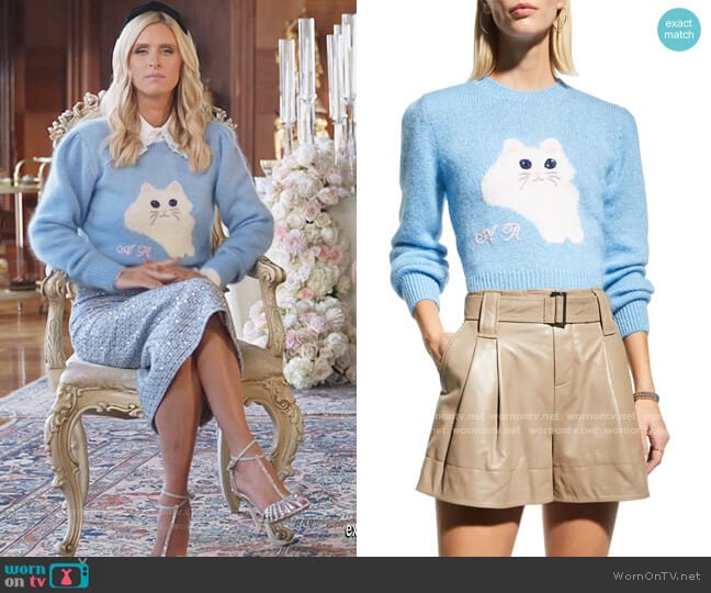 Alessandra Rich Wool Cropped Sweater with Cat Intarsia worn by Nicky Hilton Rothschild on Paris in Love