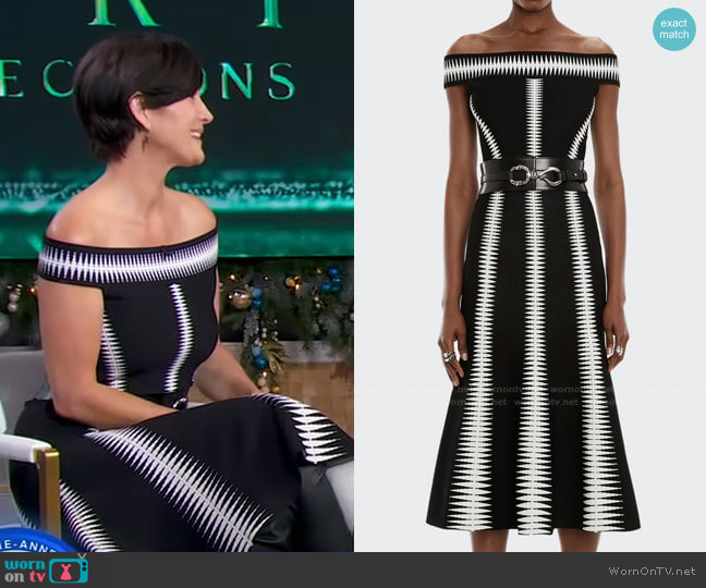 Alexander McQueen Zigzag Striped Off-The-Shoulder Midi Dress