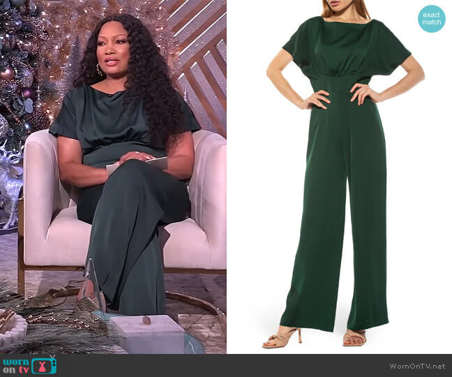 Alexia Admor Boatneck Short Sleeve Wide Leg Satin Jumpsuit worn by Garcelle Beauvais on The Real