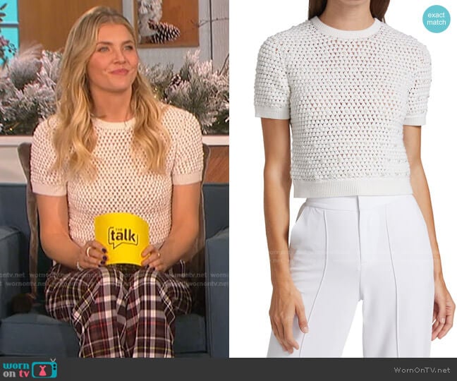 Alice + Olivia Ciara Pearl Crochet Top worn by Amanda Kloots on The Talk