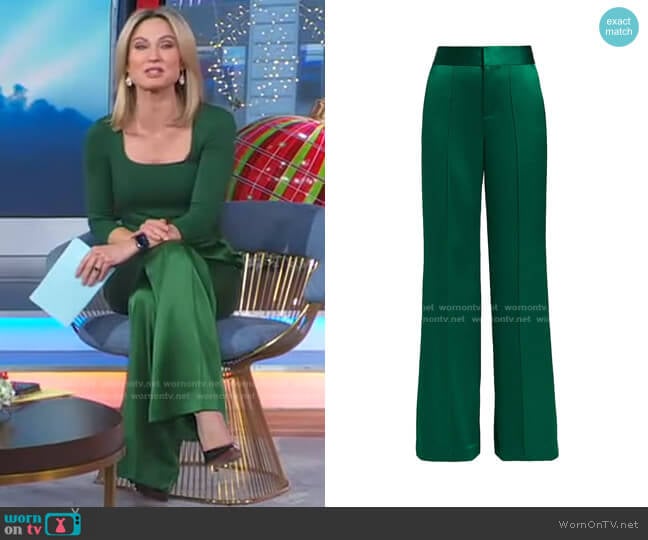Alice + Olivia Dylan High-Waist Pintuck Trousers worn by Amy Robach on Good Morning America