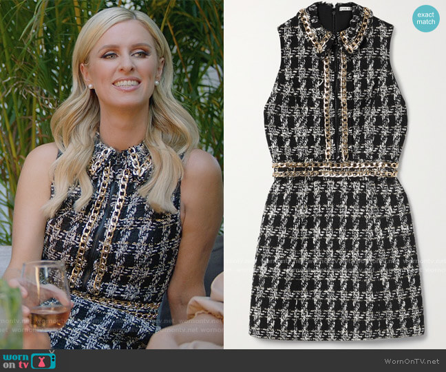 Alice + Olivia Ellis Tweed Minidress worn by Nicky Hilton Rothschild on Paris in Love
