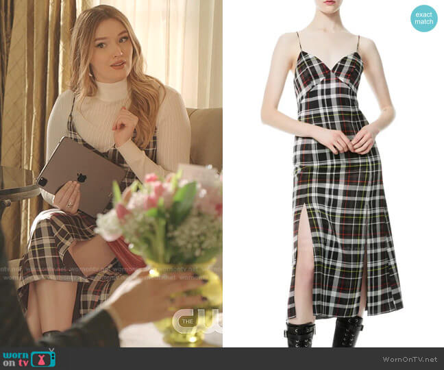 Alice + Olivia Julietta Plaid Side Slit Slipdress worn by Kirby Anders (Maddison Brown) on Dynasty