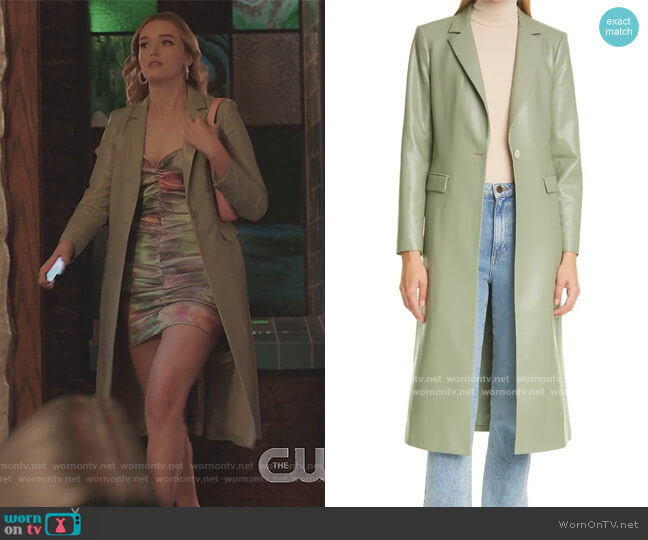 Alice + Olivia Macey Faux Leather Extra Long Blazer worn by Kirby Anders (Maddison Brown) on Dynasty