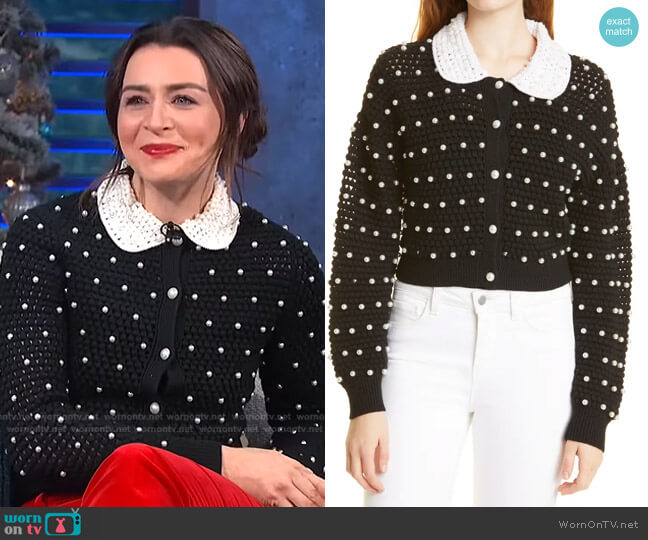 Alice + Olivia Collins Imitation Pearl Crochet Wool Cardigan
