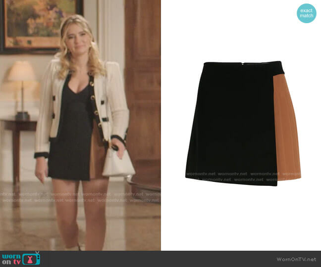 Alice + Olivia Toni Asymmetric Colorblock Skirt worn by Amanda Carrington (Eliza Bennett) on Dynasty