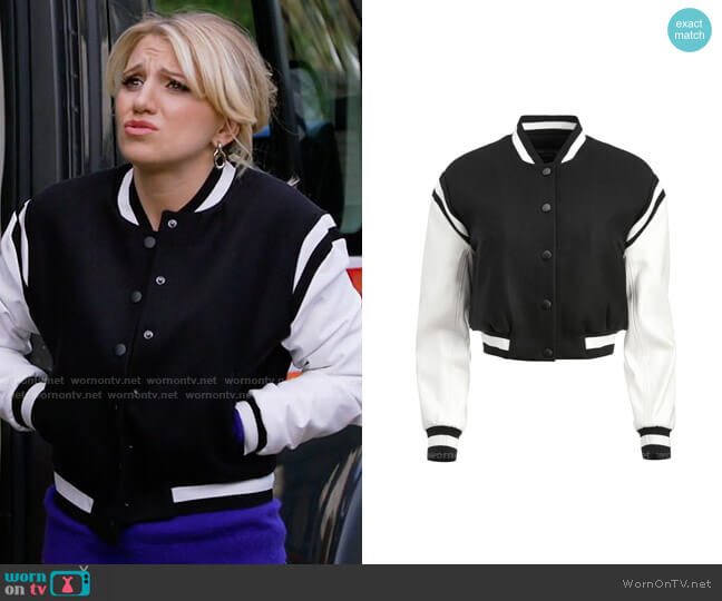 Alice + Olivia Keri Varsity Jacket worn by Gina Dabrowski (Annaleigh Ashford) on B Positive