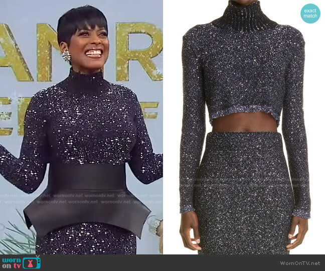 Altuzarra Melitta Sequin Crop Turtleneck Sweater worn by Tamron Hall on Tamron Hall Show