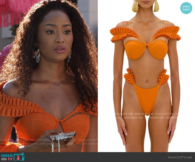Andrea Lyamah Mulan Ruffle Bikini Top worn by Lauren Rice (Pepi Sonuga) on Queens