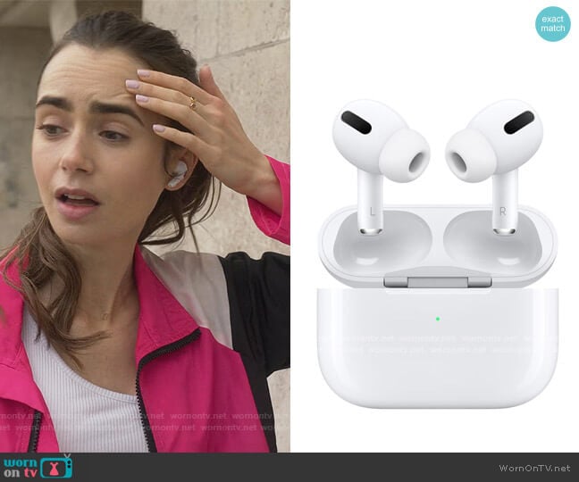 Apple AirPods Pro worn by Emily Cooper (Lily Collins) on Emily in Paris