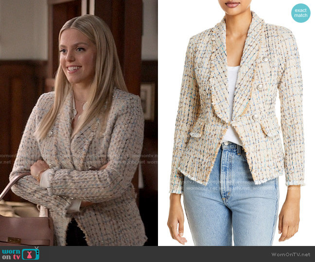 Aqua Tweed Blazer worn by Leighton Murray (Reneé Rapp) on The Sex Lives of College Girls