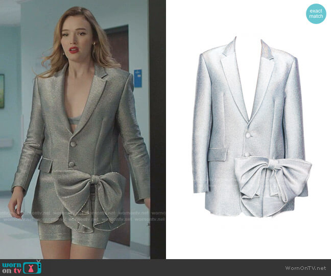 Area Silver Hologram Crystal Bow Blazer worn by Kirby Anders (Maddison Brown) on Dynasty