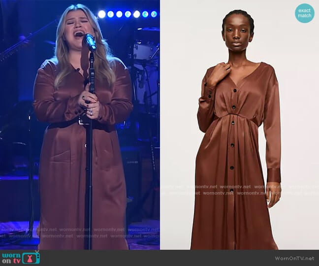 Mango Satin Midi Dress worn by Kelly Clarkson on The Kelly Clarkson Show