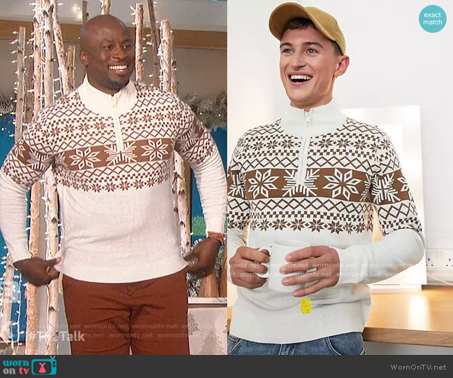 ASOS Fairisle Quarter Zip Christmas Sweater worn by Akbar Gbajabiamila on The Talk