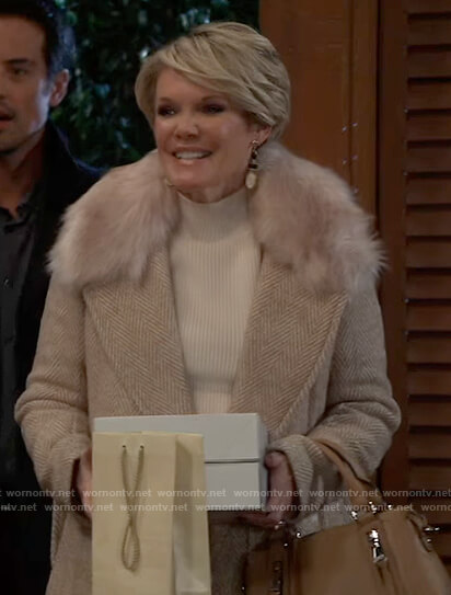 Ava’s herringbone fur collar coat on General Hospital