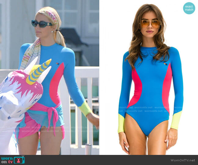 Aviator Nation Color Block Surf Suit worn by Paris Hilton on Paris in Love