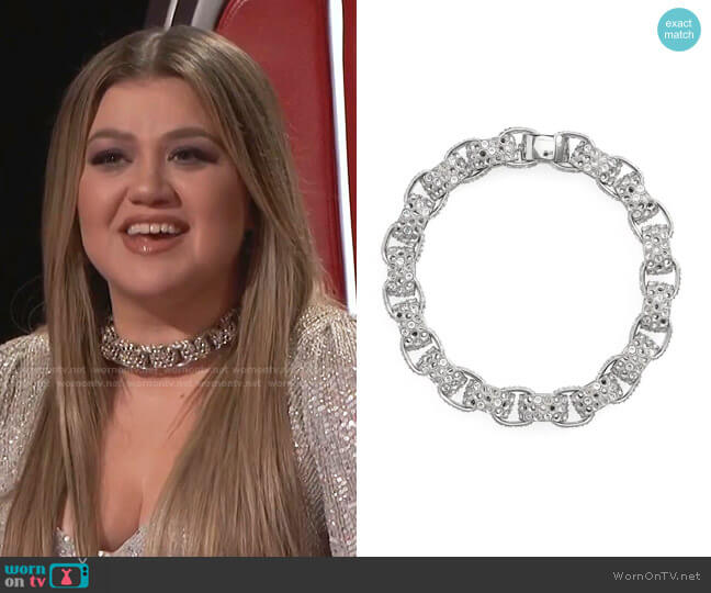 Balenciaga 3D Crystal Link Chain Choker Necklace worn by Kelly Clarkson on The Voice