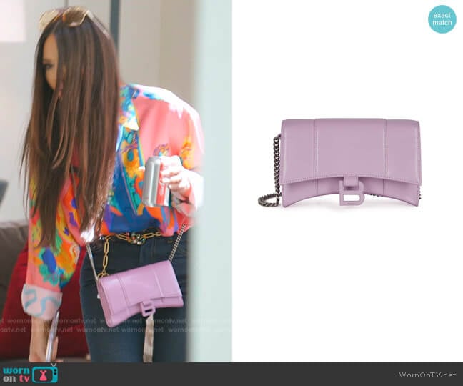 Balenciaga Hourglass Leather Wallet on a Chain worn by Lisa Barlow on The Real Housewives of Salt Lake City