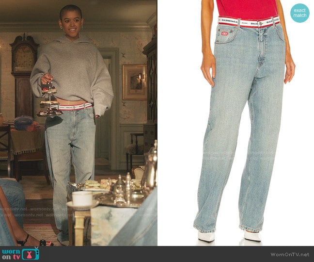 Balenciaga Logo Waistband Jean worn by Julien Calloway (Jordan Alexander) on Gossip Girl