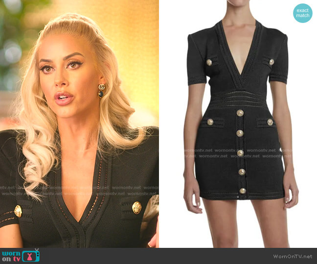 Balmain Deep-V Short-Sleeve Bodycon Dress worn by Heather Rae Young on Selling Sunset