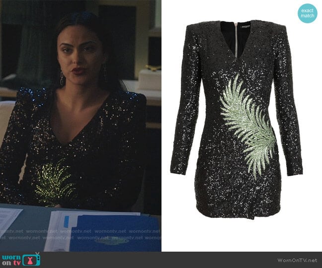 Balmain Embroidered Palm Leaf Sequin Dress worn by Veronica Lodge (Camila Mendes) on Riverdale
