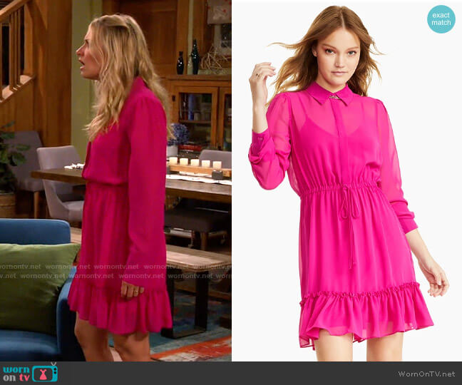 Bar III Semi-Sheer Blouson Dress worn by Gemma (Beth Behrs) on The Neighborhood