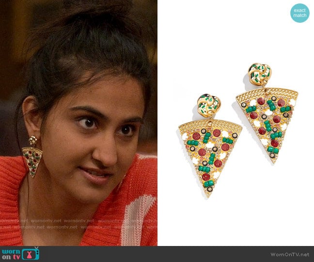 Baublebar Pizza Drop Earrings worn by Bela Malhotra (Amrit Kaur) on The Sex Lives of College Girls