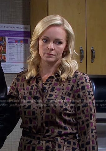 Belle’s black printed shirtdress on Days of our Lives