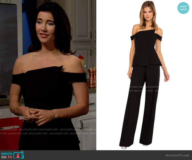 Black Halo La Reina Jumpsuit worn by Steffy Forrester (Jacqueline MacInnes Wood) on The Bold and the Beautiful