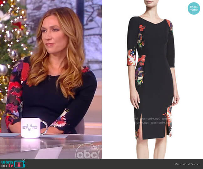Black Halo Prism Floral-Printed V-Neck Sheath Dress