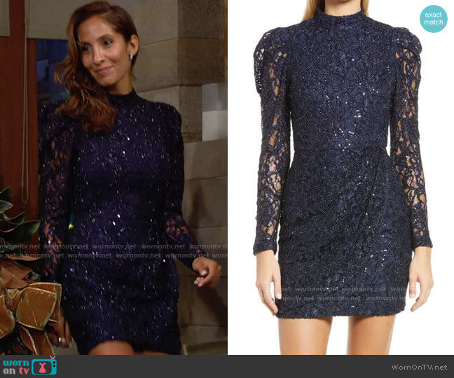 Black Halo Santorini Lace Dress worn by Lily Winters (Christel Khalil) on The Young and the Restless