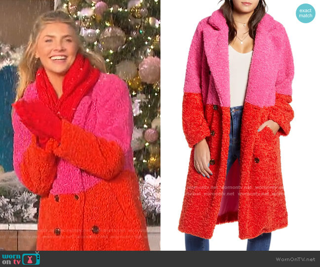 Blank NYC Arrival Colorblock Faux Fur Coat worn by Amanda Kloots on The Talk