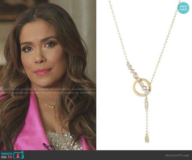 Bonheur Jewelry Federica Gold Circle Lariat Necklace worn by Cristal Jennings (Daniella Alonso) on Dynasty