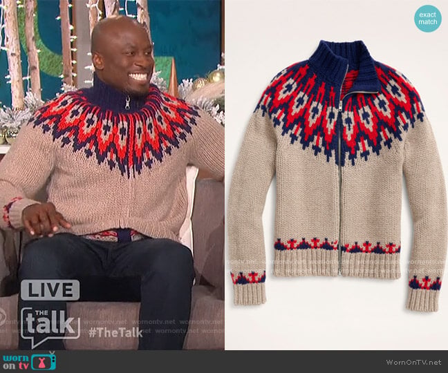 Brooks Brothers Handknit Fair Isle Full-Zip worn by Akbar Gbajabiamila on The Talk
