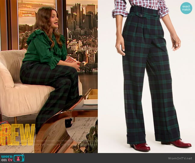 Brooks Brothers Black Watch Tartan Stretch Twill Pants worn by Drew Barrymore on The Drew Barrymore Show