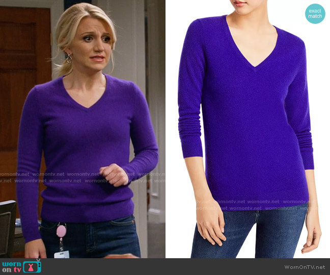 C by Bloomingdales V-Neck Cashmere Sweater in Jam worn by Gina Dabrowski (Annaleigh Ashford) on B Positive
