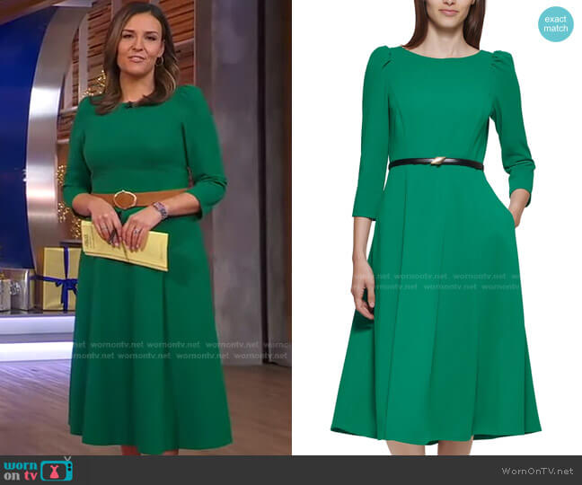 Calvin Klein 3/4-Sleeve Belted Midi Dress worn by Mary Bruce on Good Morning America