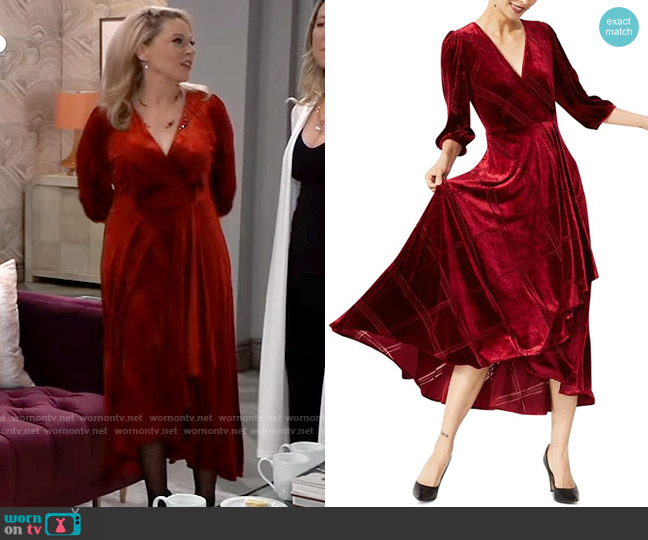 Calvin Klein Velvet Faux-Wrap Dress worn by Liesl Obrecht (Kathleen Gati) on General Hospital