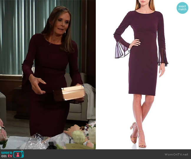 Calvin Klein Chiffon Bell Sleeve Sheath Dress worn by Lucy Coe (Lynn Herring) on General Hospital