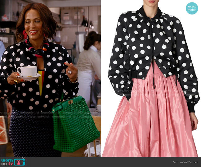 Carolina Herrera Polka Dot Bomber Jacket worn by Lisa Todd Wexley (Nicole Ari Parker) on And Just Like That